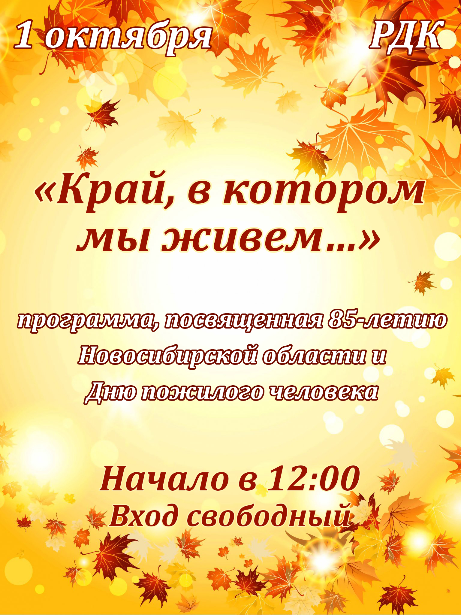 Программа, посвященная 85-летию Новосибирской области и Дню пожилого  человека